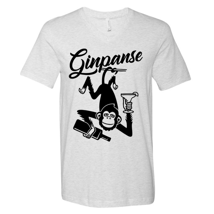 Ginpanse Chimpanzee Chimp Monkey Gin Drink Party Fun Comedy V-Neck T-Shirt