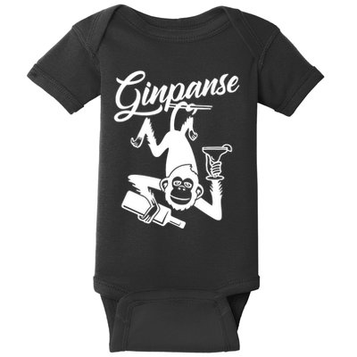 Ginpanse Chimpanzee Chimp Monkey Gin Drink Party Fun Comedy Baby Bodysuit