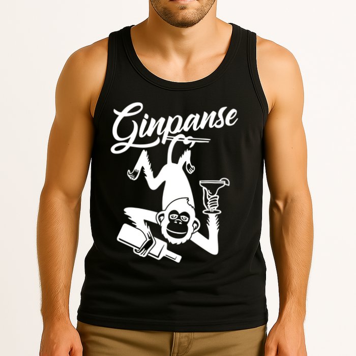 Ginpanse Chimpanzee Chimp Monkey Gin Drink Party Fun Comedy Tank Top