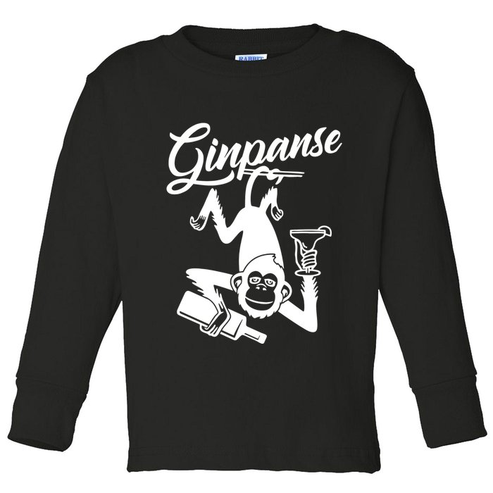 Ginpanse Chimpanzee Chimp Monkey Gin Drink Party Fun Comedy Toddler Long Sleeve Shirt
