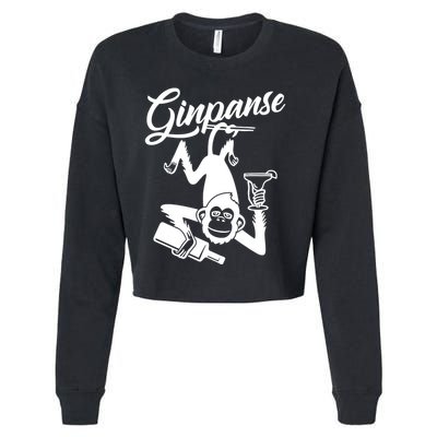 Ginpanse Chimpanzee Chimp Monkey Gin Drink Party Fun Comedy Cropped Pullover Crew