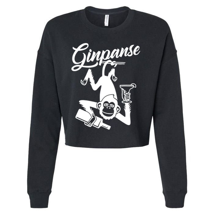 Ginpanse Chimpanzee Chimp Monkey Gin Drink Party Fun Comedy Cropped Pullover Crew