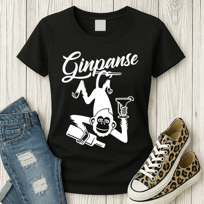 Ginpanse Chimpanzee Chimp Monkey Gin Drink Party Fun Comedy Womens T-Shirt