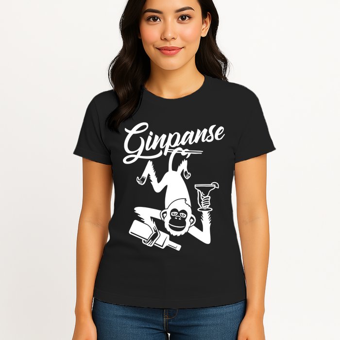 Ginpanse Chimpanzee Chimp Monkey Gin Drink Party Fun Comedy Womens T-Shirt