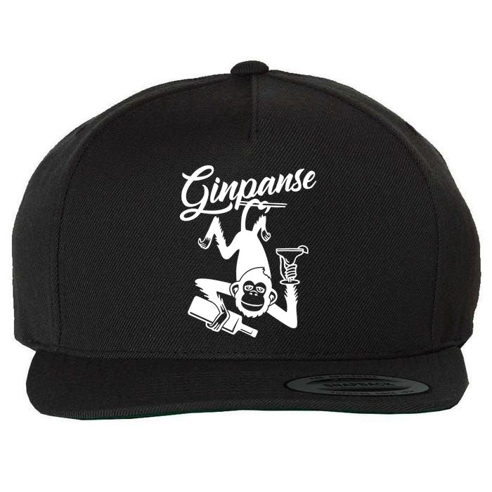 Ginpanse Chimpanzee Chimp Monkey Gin Drink Party Fun Comedy Wool Snapback Cap