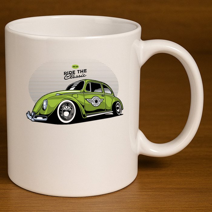 Green Classic Cars 11oz C Handle Ceramic Mug