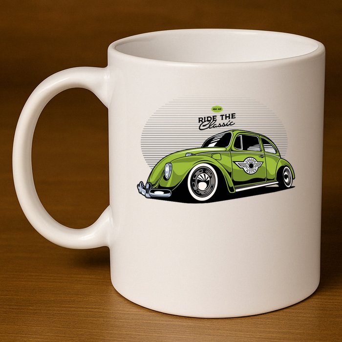 Green Classic Cars 11oz C Handle Ceramic Mug