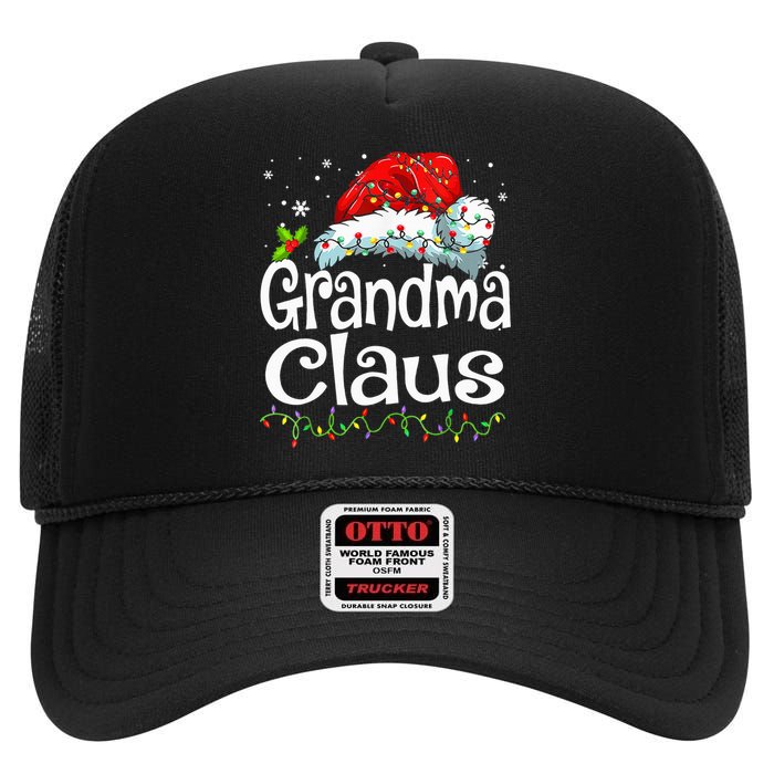 Grandma Claus Christmas Lights Family Matching Pajama High Crown Mesh Back Trucker Hat