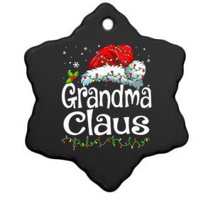 Grandma Claus Christmas Lights Family Matching Pajama Ceramic Star Ornament