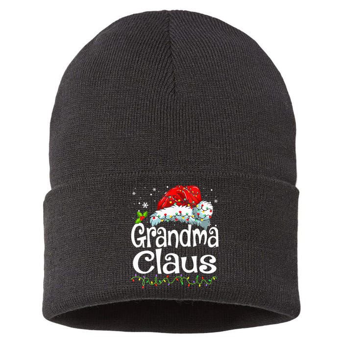 Grandma Claus Christmas Lights Family Matching Pajama Sustainable Knit Beanie