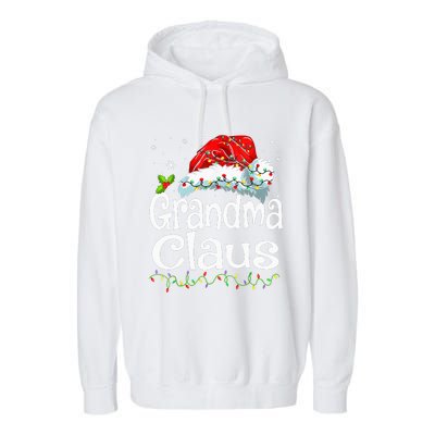 Grandma Claus Christmas Lights Family Matching Pajama Garment-Dyed Fleece Hoodie