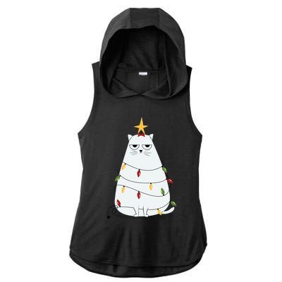 Grumpy Christmas Cat Ladies PosiCharge Tri-Blend Wicking Draft Hoodie Tank