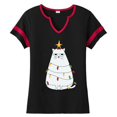 Grumpy Christmas Cat Ladies Halftime Notch Neck Tee