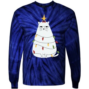 Grumpy Christmas Cat Tie-Dye Long Sleeve Shirt