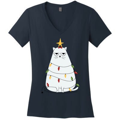 Grumpy Christmas Cat Women's V-Neck T-Shirt