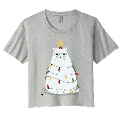 Grumpy Christmas Cat Women's Crop Top Tee