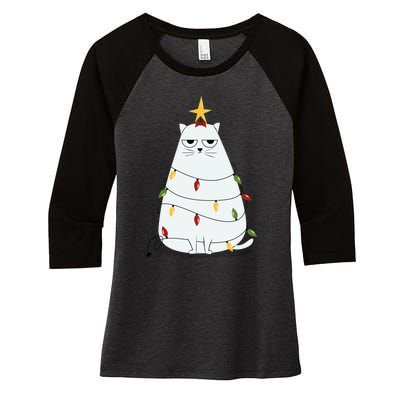 Grumpy Christmas Cat Women's Tri-Blend 3/4-Sleeve Raglan Shirt