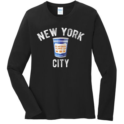 Greek Coffee Cup Nyc New York Ladies Long Sleeve Shirt