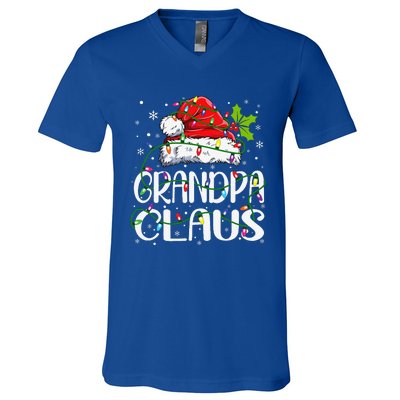 Grandpa Claus Christmas Santa Matching Family Xmas Lights V-Neck T-Shirt