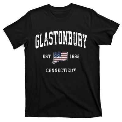 Glastonbury Connecticut Ct Vintage American Flag Design T-Shirt