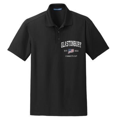 Glastonbury Connecticut Ct Vintage American Flag Design Dry Zone Grid Polo