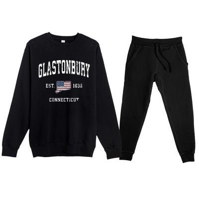 Glastonbury Connecticut Ct Vintage American Flag Design Premium Crewneck Sweatsuit Set