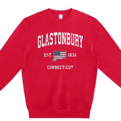 Glastonbury Connecticut Ct Vintage American Flag Design Premium Crewneck Sweatshirt