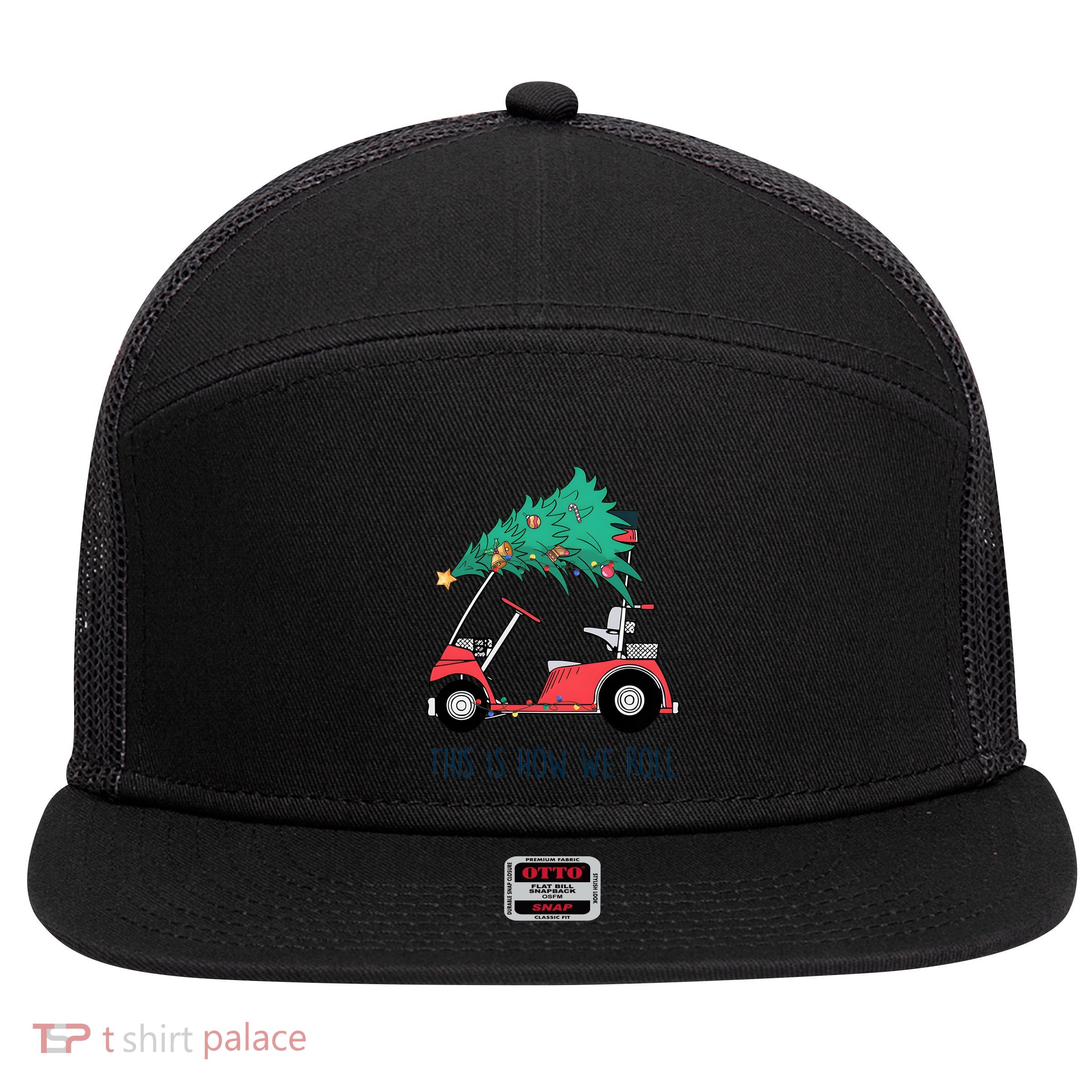 Golf Cart Christmas Golfer Christmas Lights 7 Panel Mesh Trucker Snapback Hat