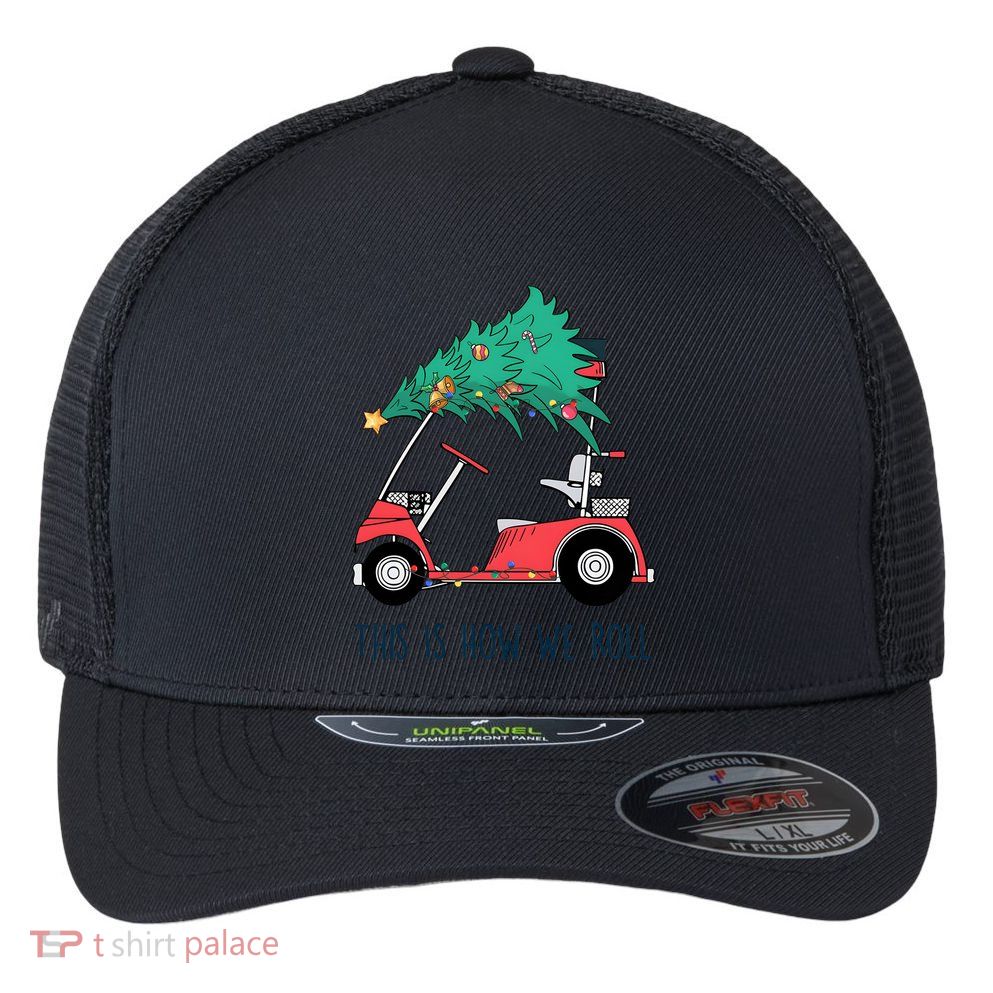 Golf Cart Christmas Golfer Christmas Lights Flexfit Unipanel Trucker Cap