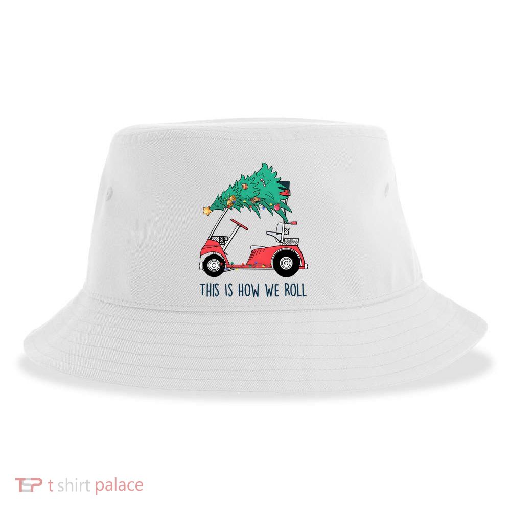 Golf Cart Christmas Golfer Christmas Lights Sustainable Bucket Hat