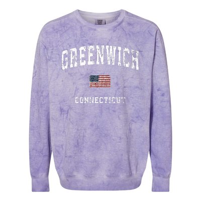 Greenwich Connecticut Ct Vintage American Flag Sports Design Colorblast Crewneck Sweatshirt