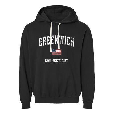 Greenwich Connecticut Ct Vintage American Flag Sports Design Garment-Dyed Fleece Hoodie