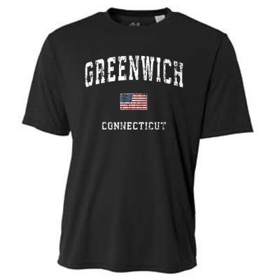 Greenwich Connecticut Ct Vintage American Flag Sports Design Cooling Performance Crew T-Shirt