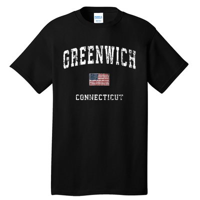 Greenwich Connecticut Ct Vintage American Flag Sports Design Tall T-Shirt