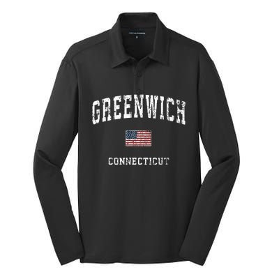 Greenwich Connecticut Ct Vintage American Flag Sports Design Silk Touch Performance Long Sleeve Polo