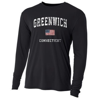 Greenwich Connecticut Ct Vintage American Flag Sports Design Cooling Performance Long Sleeve Crew