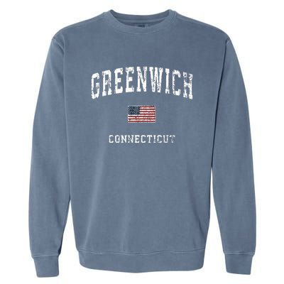 Greenwich Connecticut Ct Vintage American Flag Sports Design Garment-Dyed Sweatshirt