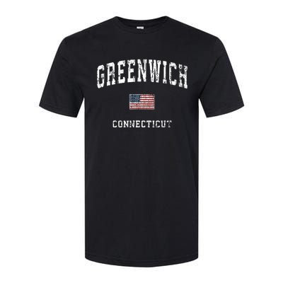 Greenwich Connecticut Ct Vintage American Flag Sports Design Softstyle CVC T-Shirt