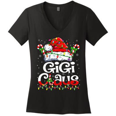 Gigi Claus Christmas Santa Matching Family Xmas Pajamas Women's V-Neck T-Shirt