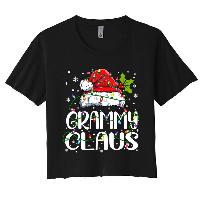 Grammy Claus Christmas Lights Pajama Family Matching Women's Crop Top Tee