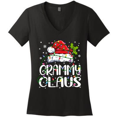 Grammy Claus Christmas Lights Pajama Family Matching Women's V-Neck T-Shirt