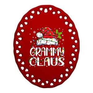 Grammy Claus Christmas Lights Pajama Family Matching Ceramic Oval Ornament