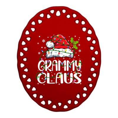 Grammy Claus Christmas Lights Pajama Family Matching Ceramic Oval Ornament