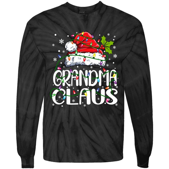 Grandma Claus Christmas Lights Pajama Family Matching Tie-Dye Long Sleeve Shirt