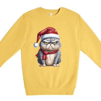 Grumpy Christmas Cat Santa Hat Premium Crewneck Sweatshirt