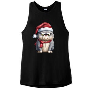 Grumpy Christmas Cat Santa Hat Ladies PosiCharge Tri-Blend Wicking Tank