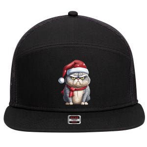 Grumpy Christmas Cat Santa Hat 7 Panel Mesh Trucker Snapback Hat