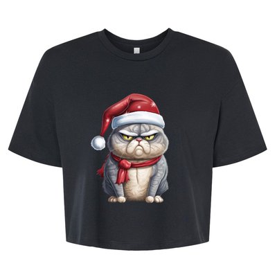 Grumpy Christmas Cat Santa Hat Bella+Canvas Jersey Crop Tee