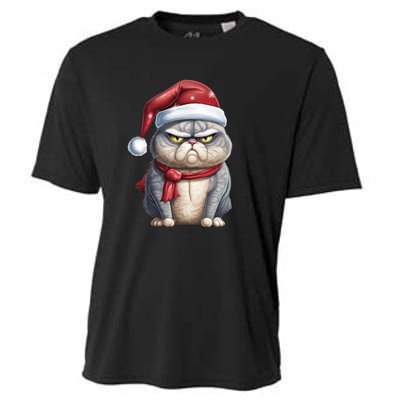 Grumpy Christmas Cat Santa Hat Cooling Performance Crew T-Shirt