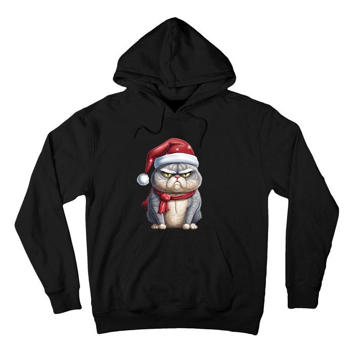 Grumpy Christmas Cat Santa Hat Hoodie